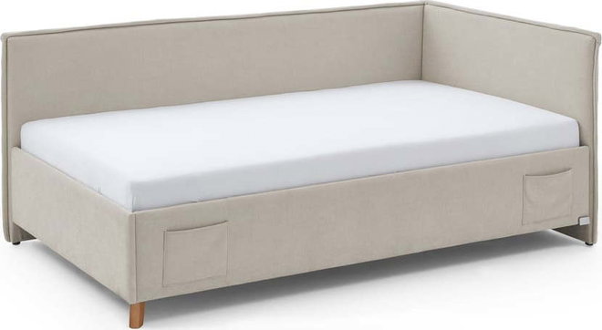Béžová čalouněná rohová dětská postel s úložným prostorem s roštem 140x200 cm Fun – Meise Möbel
