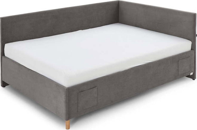 Antracitová čalouněná rohová dětská postel s úložným prostorem s roštem 140x200 cm Cool – Meise Möbel