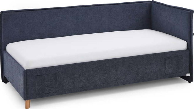 Tmavě modrá čalouněná rohová dětská postel s úložným prostorem s roštem 90x200 cm Fun – Meise Möbel