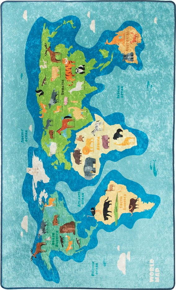 Modrý dětský protiskluzový koberec Conceptum Hypnose Map, 100 x 160 cm