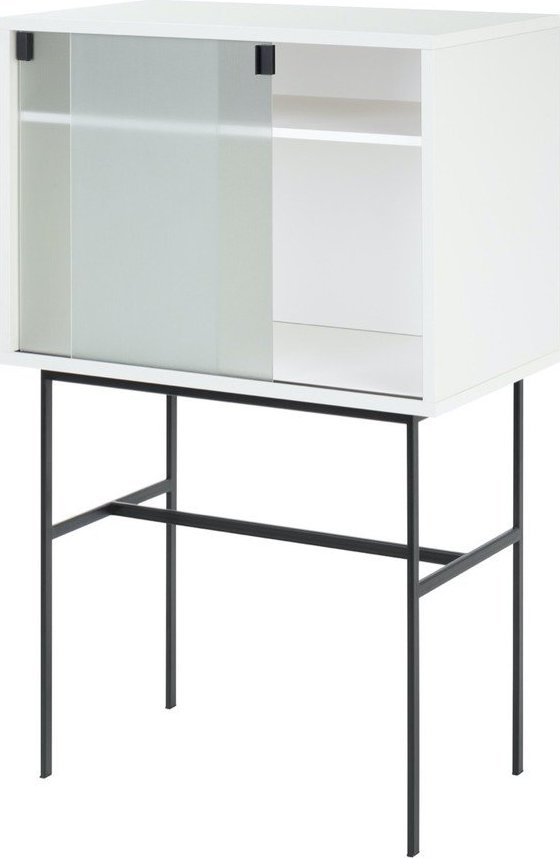 Šedobéžová vitrína s posuvnými dveřmi 70x109x40 cm Lekko – noo.ma