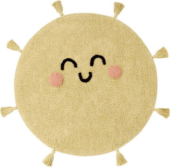 Žlutý pratelný ručně tkaný bavlněný dětský koberec ø100 cm You're My Sunshine – Lorena Canals