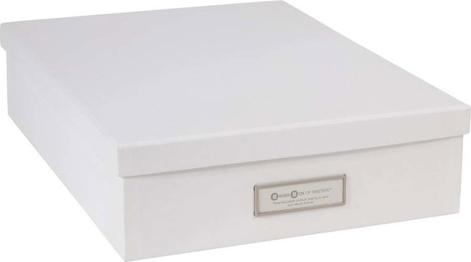 Bílý úložný box se jmenovkou na dokumenty Bigso Box of Sweden Oskar, velikost A4