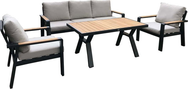 Šedý hliníkový zahradní lounge set pro 5 Rotterdam – Rojaplast