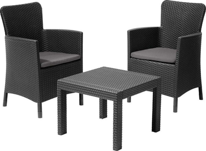 Tmavě šedý zahradní lounge set z umělého ratanu pro 2 Salvador – Keter