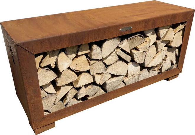 Hnědý ocelový dřevník Remundi, šířka 119 cm