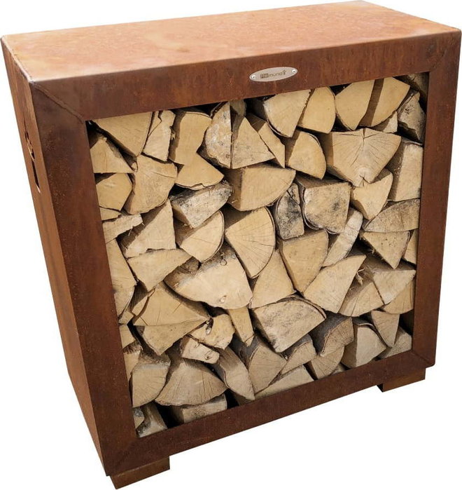 Hnědý ocelový dřevník Remundi, šířka 79 cm