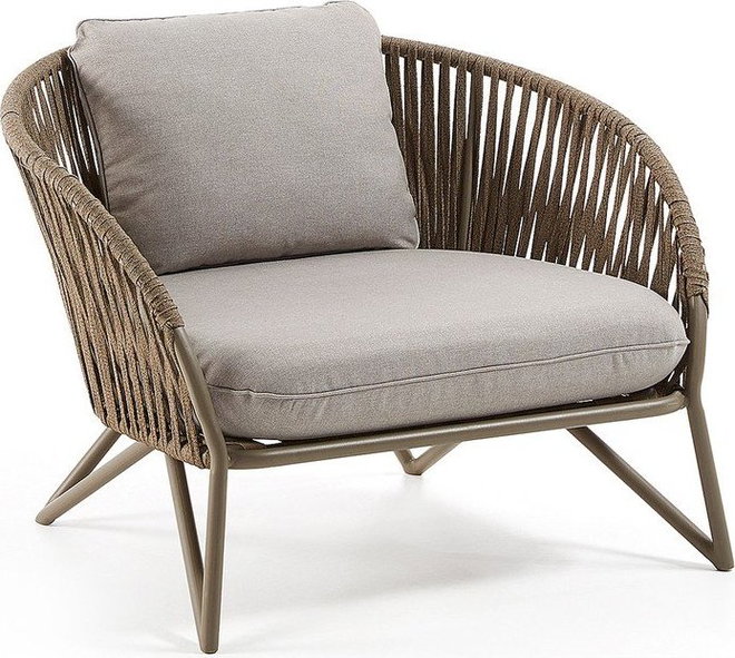 Světle šedé/hnědé kovové zahradní křeslo Branzie – Kave Home