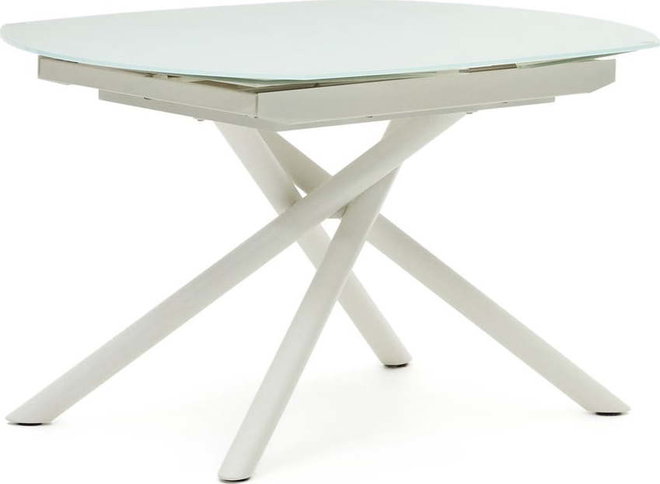 Bílý rozkládací jídelní stůl se skleněnou deskou 100x130 cm Yodalia – Kave Home