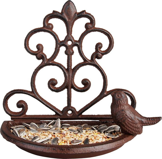 Litinové půlkruhové krmítko s ptáčkem Esschert Design, šířka 18,3 cm