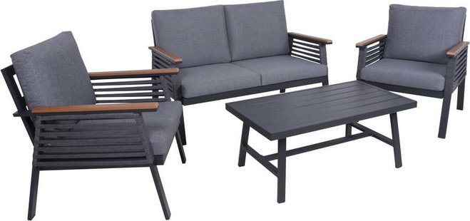 Tmavě šedý hliníkový zahradní lounge set pro 4 Denia – Garden Pleasure