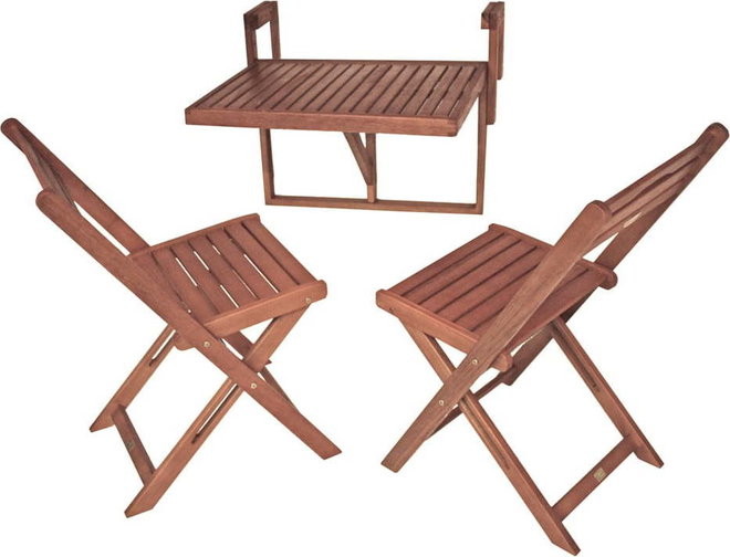 Set 2 židlí a závěsného stolku z eukalyptového dřeva Garden Pleasure Balcony Berkeley