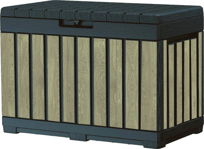 Černý/ve světle přírodní barvě plastový zahradní úložný box Deco Kentwood Ashwood – Keter