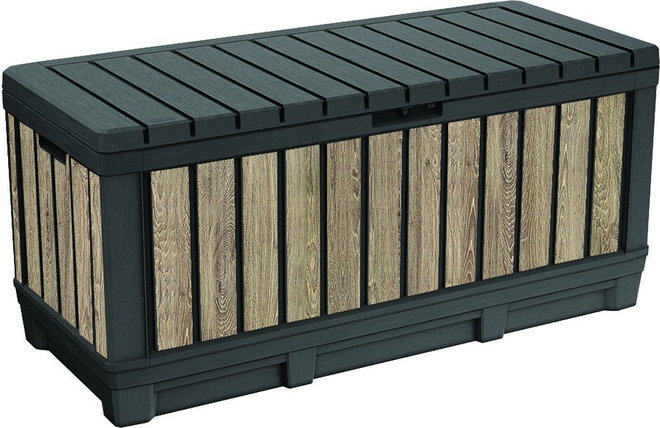 Černý/ve světle přírodní barvě plastový zahradní úložný box Deco Kentwood Ashwood – Keter
