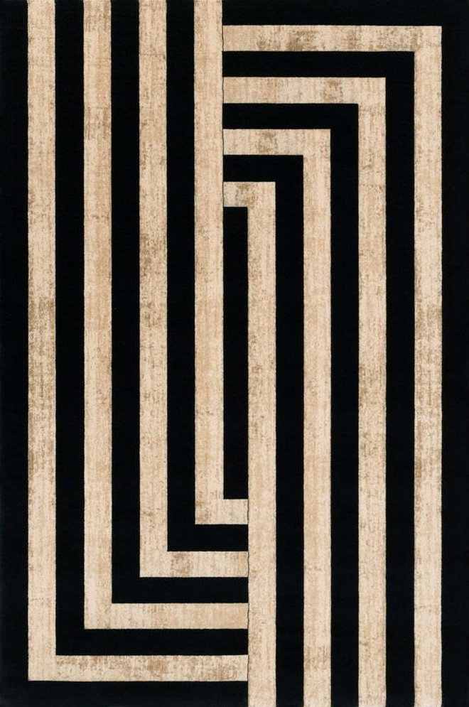 Černo-béžový vlněný koberec 200x300 cm Agnus Art Deco II – Agnella