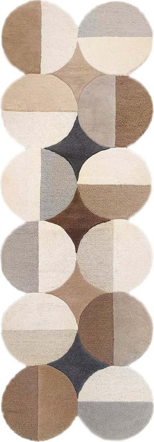 Šedobéžový ručně tkaný vlněný běhoun 80x230 cm Mia Ellipse – Flair Rugs