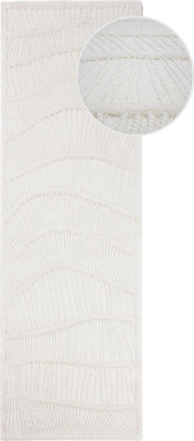 Bílý ručně tkaný běhoun s příměsí vlny 80x230 cm Sculptured Wave – Flair Rugs