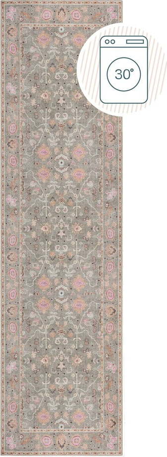 Světle zelený pratelný běhoun 60x230 cm Una Floral – Flair Rugs