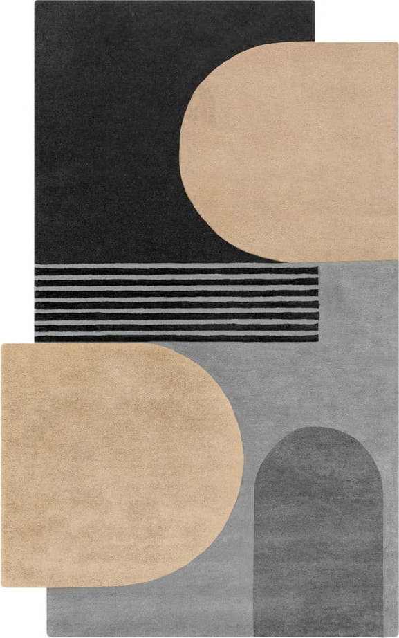 Černo-šedý ručně tkaný vlněný koberec 120x180 cm Lozenge Monochrome – Flair Rugs