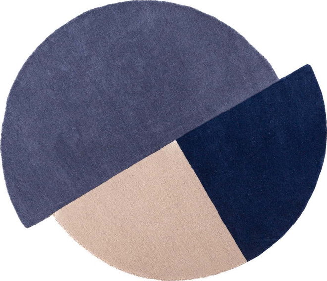 Modrý ručně tkaný vlněný kulatý koberec ø 150 cm Mia Segment – Flair Rugs