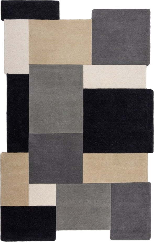 Černo-šedý ručně tkaný vlněný koberec 150x240 cm Collage Monochrome – Flair Rugs