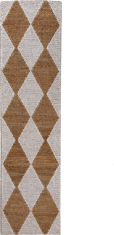 Bílý/v přírodní barvě ručně tkaný běhoun s příměsí juty 80x230 cm Effie Diamond – Flair Rugs