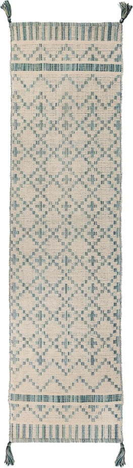 Béžovo-modrý bavlněný běhoun Flair Rugs Leela, 60 x 200 cm