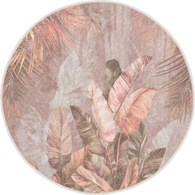 Světle růžový pratelný kulatý koberec ø 120 cm Dusty Leaves – Mila Home