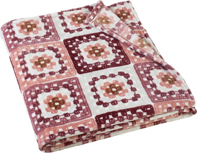 Růžová deka z mikroplyše 130x170 cm Crochet Print – Catherine Lansfield