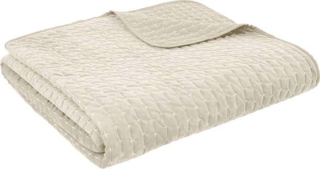 Béžový sametový prošívaný přehoz 240x260 cm Attica Velvet Embroidered – Bianca