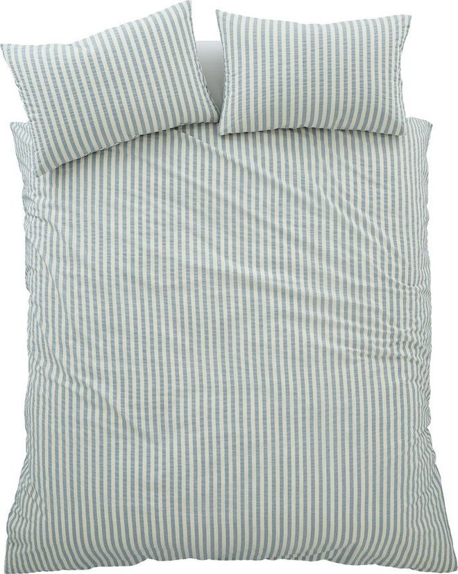 Modré 3dílné povlečení na dvoulůžko 200x200 cm Cotton Rich Woven Stripe – Pineapple Elephant