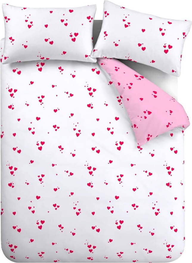 Bílo-růžové krepové povlečení na dvoulůžko 200x200 cm Seersucker Heart – Catherine Lansfield