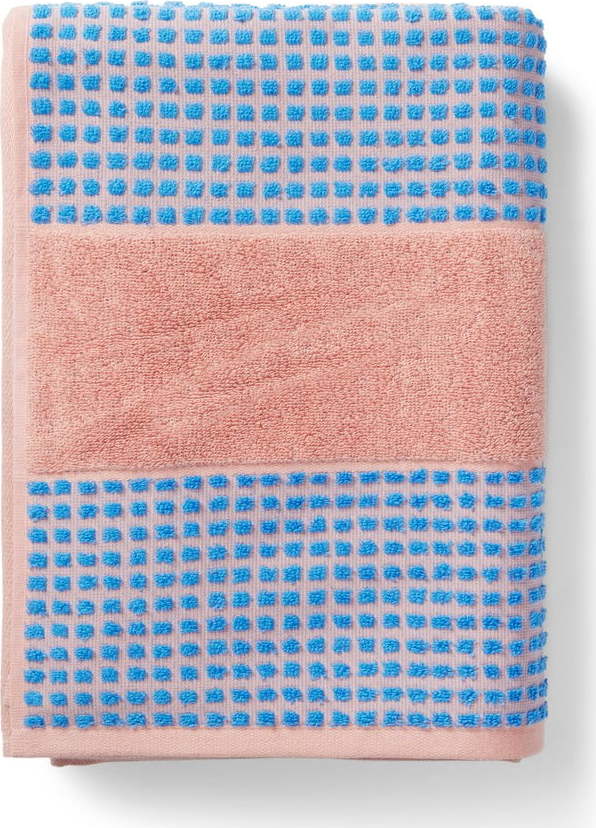 Modro-růžový froté ručník z Bio bavlny 50x100 cm Check – JUNA
