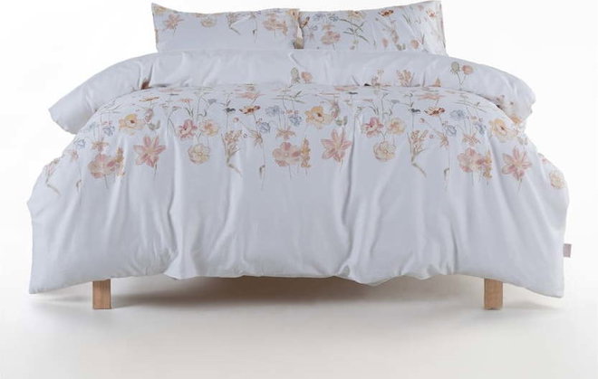 Bílé povlečení na dvoulůžko/prodloužené z bavlněného saténu 240x220 cm Ivory Garden Floral – Mila Home Luxury