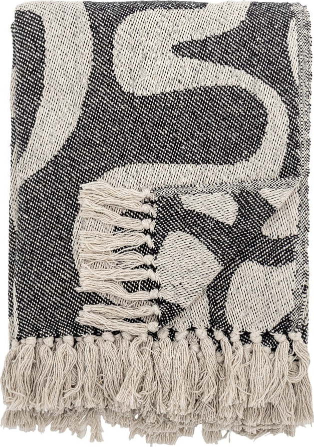 Černá/béžová deka z recyklované bavlny 130x160 cm Salobre – Bloomingville