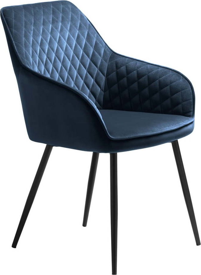 Modré čalouněné jídelní křeslo s područkami Milton – Unique Furniture