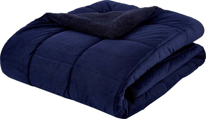 Tmavě modrý prošívaný přehoz z mikroplyše na dvoulůžko 200x220 cm Cosy Cord – Catherine Lansfield