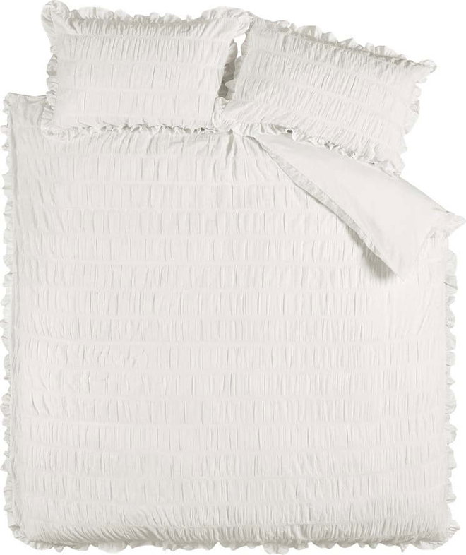 Bílé krepové povlečení na dvoulůžko/prodloužené 230x220 cm Seersucker Frill – Catherine Lansfield