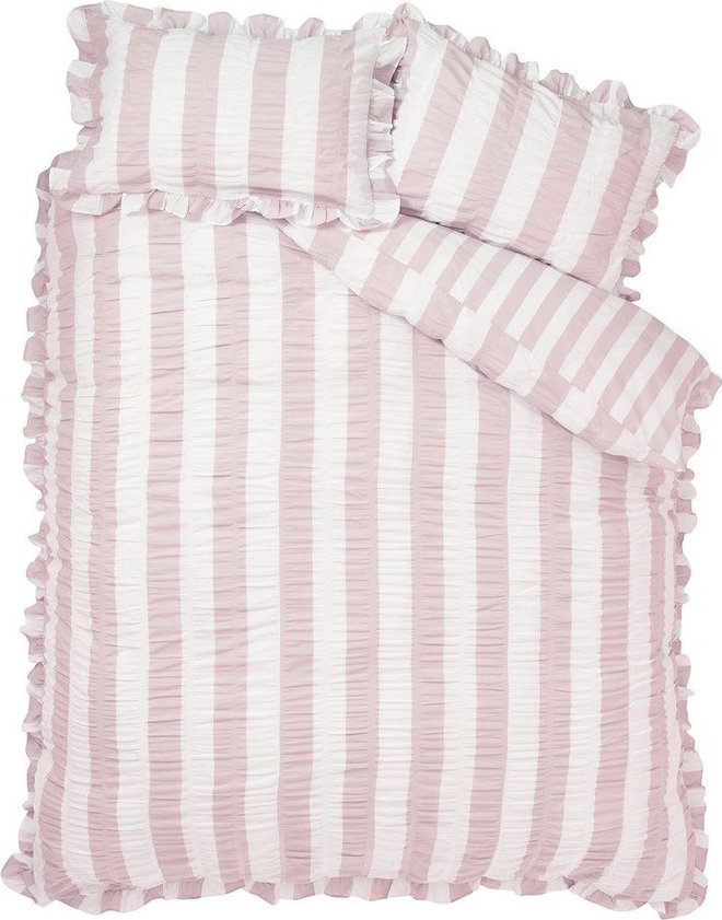 Růžové 3dílné povlečení na dvoulůžko 200x200 cm Seersucker Frill Stripe – Catherine Lansfield