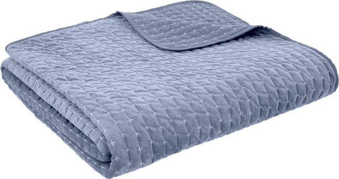 Modrý sametový prošívaný přehoz 240x260 cm Attica Velvet – Bianca