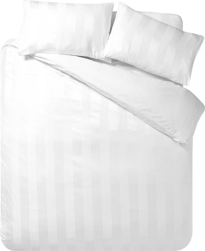 Bílé 3dílné saténové povlečení na dvoulůžko 200x200 cm So Soft Satin Stripe – Catherine Lansfield