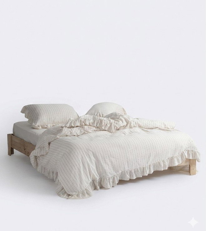 Béžové povlečení na dvoulůžko/prodloužené z bavlny Renforcé 240x220 cm Amalia Striped – Mila Home Luxury