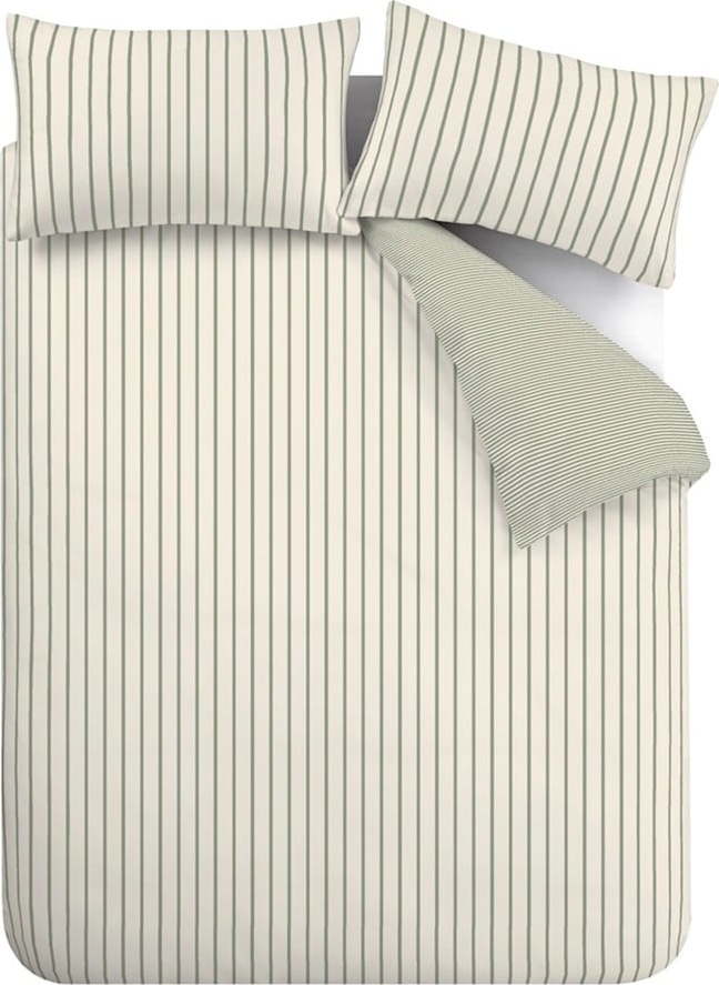Zelené/krémové bavlněné povlečení na dvoulůžko 200x200 cm Hampton Stripe – Bianca