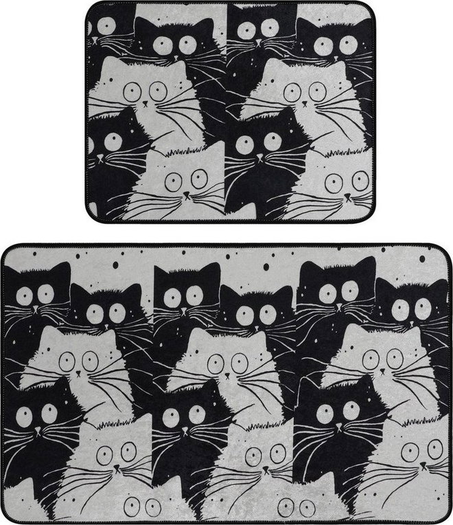 Černé/šedé koupelnové předložky v sadě 2 ks 60x100 cm White Cats – Foutastic