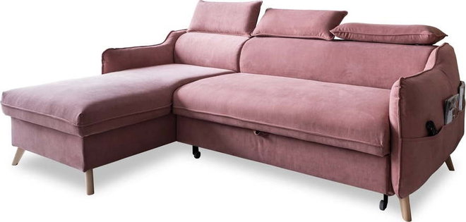 Světle růžová sametová rozkládací rohová pohovka (levý roh) Sweet Harmony – Miuform