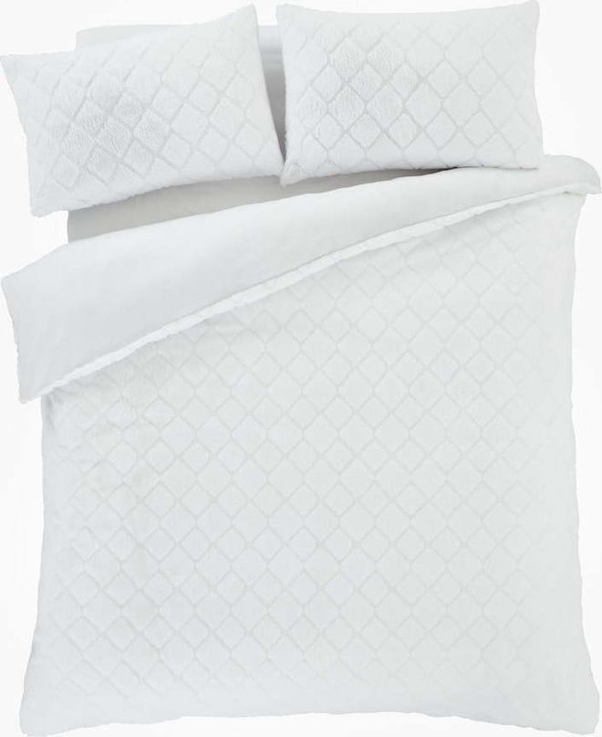 Bílé povlečení na dvoulůžko/prodloužené z mikroplyše 230x220 cm Cosy Diamond – Catherine Lansfield