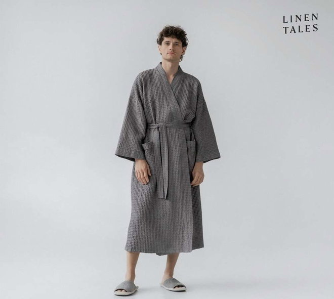 Tmavě šedý župan velikost L/XL Honeycomb – Linen Tales
