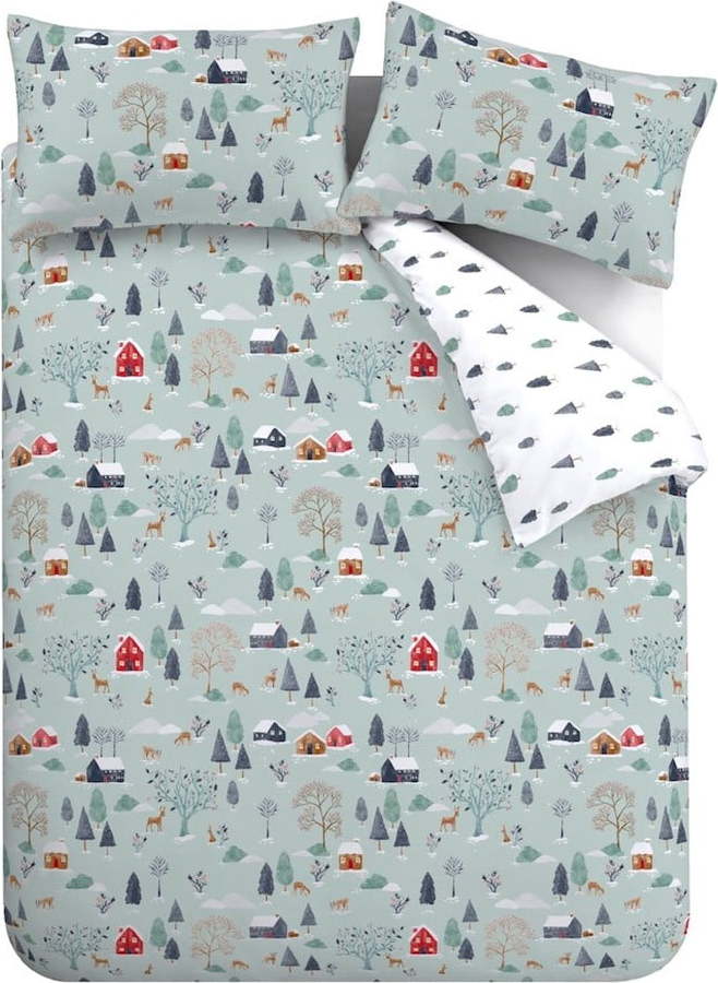 Šedomodré flanelové povlečení na dvoulůžko/prodloužené 230x220 cm Winter Scene – Bianca