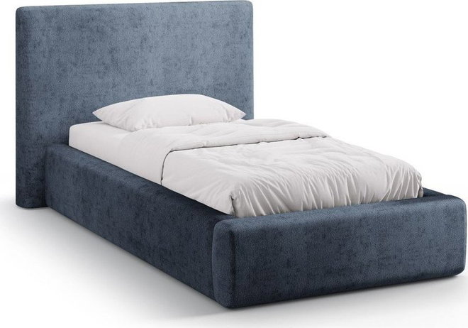 Tmavě modrá čalouněná jednolůžková postel s úložným prostorem s roštem 90x200 cm Amy – Micadoni