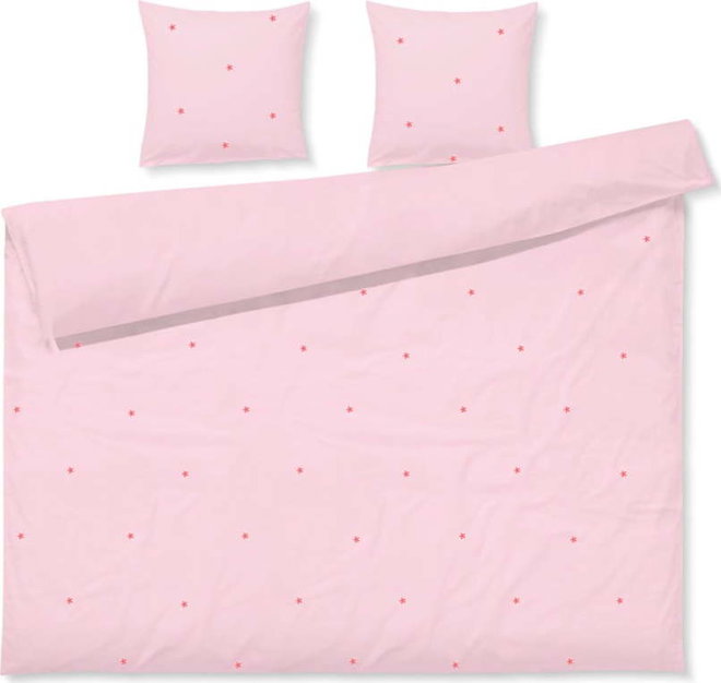 Růžové povlečení na dvoulůžko/prodloužené z bavlněného perkálu 200x220 cm Daisy – JUNA
